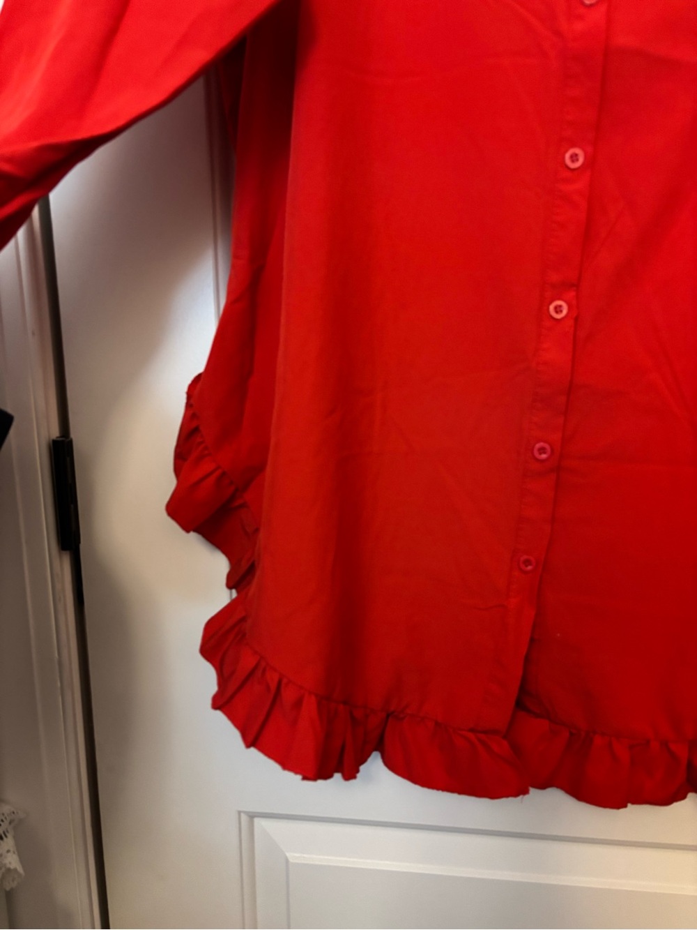 SHEIN Red Ruffle-Hem Button Front Blouse - Picture 2 of 3